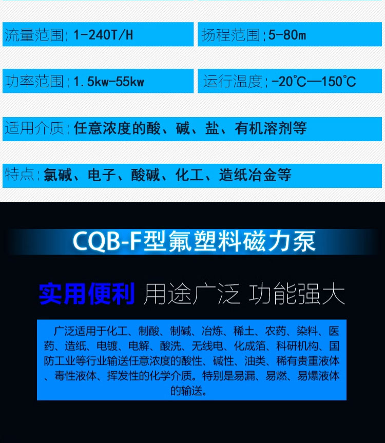 进口衬四氟磁力泵CQB-F氟塑料耐腐蚀防酸碱无泄露化工离心磁力驱动泵(图3)