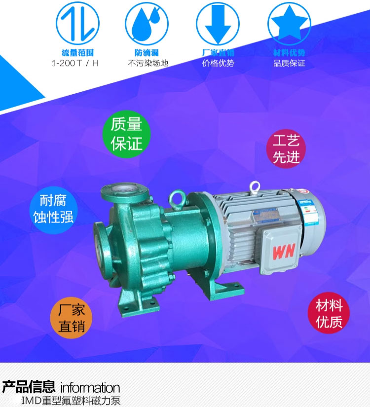 进口氟塑料磁力泵IMD型大功率衬氟泵防腐蚀耐酸碱合金化工磁力驱动泵(图2)