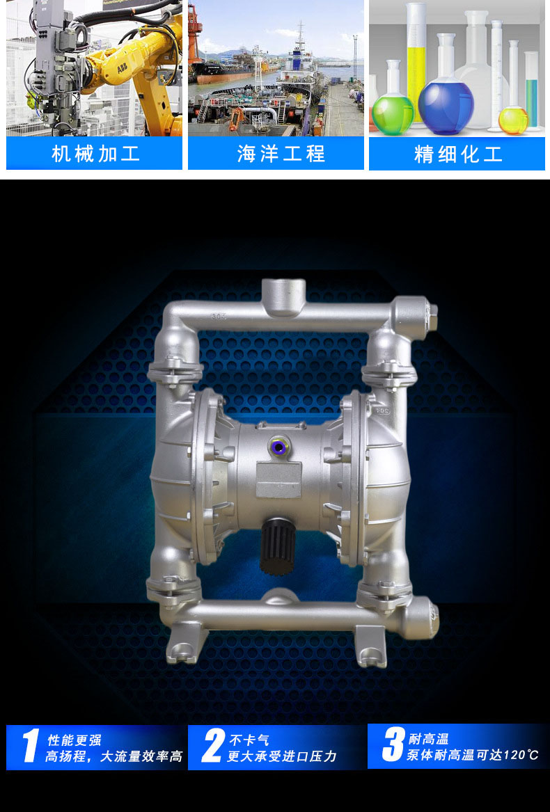 进口不锈钢气动隔膜泵 耐腐蚀酸碱 浓浆胶水空压机隔膜泵(图4)