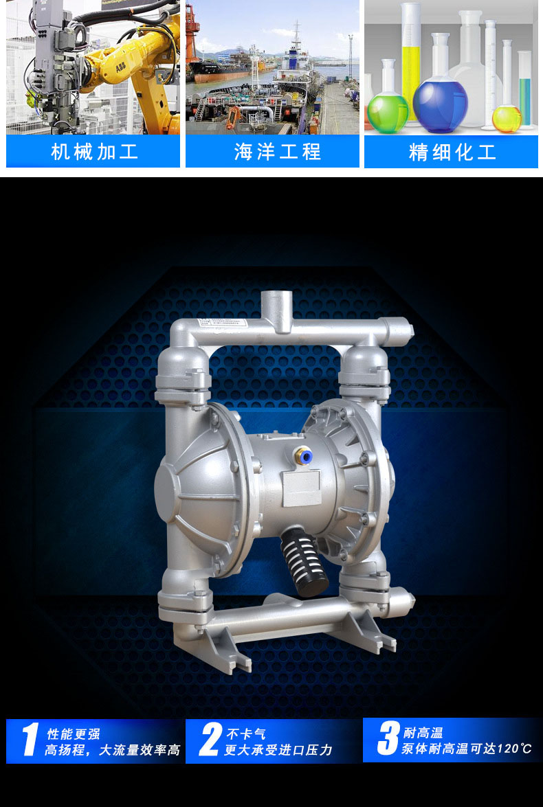 进口QBY铝合金气动隔膜泵 胶水泵 F46膜片气动隔膜泵(图4)