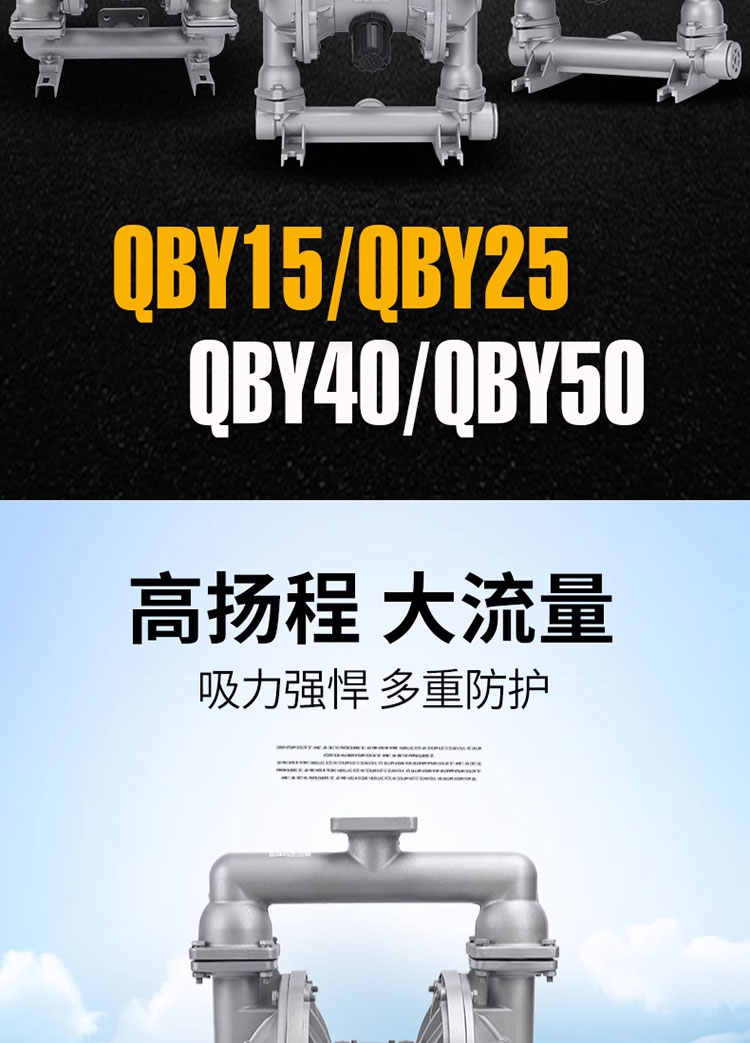 进口铝合金气动隔膜泵PP工程塑料耐腐蚀泵QBY304不锈钢隔膜泵(图6)