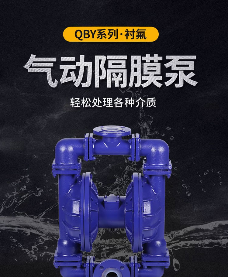 进口耐强酸碱气动隔膜泵污水泵QBY- K50_65_80_100耐腐蚀衬氟隔膜泵(图1)