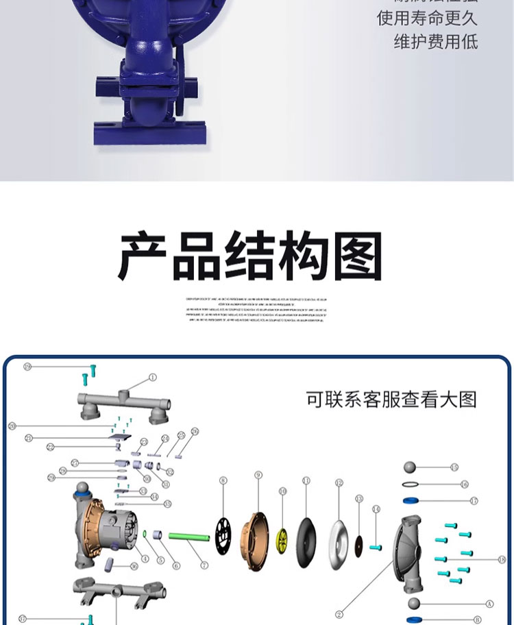 进口耐强酸碱气动隔膜泵污水泵QBY- K50_65_80_100耐腐蚀衬氟隔膜泵(图11)