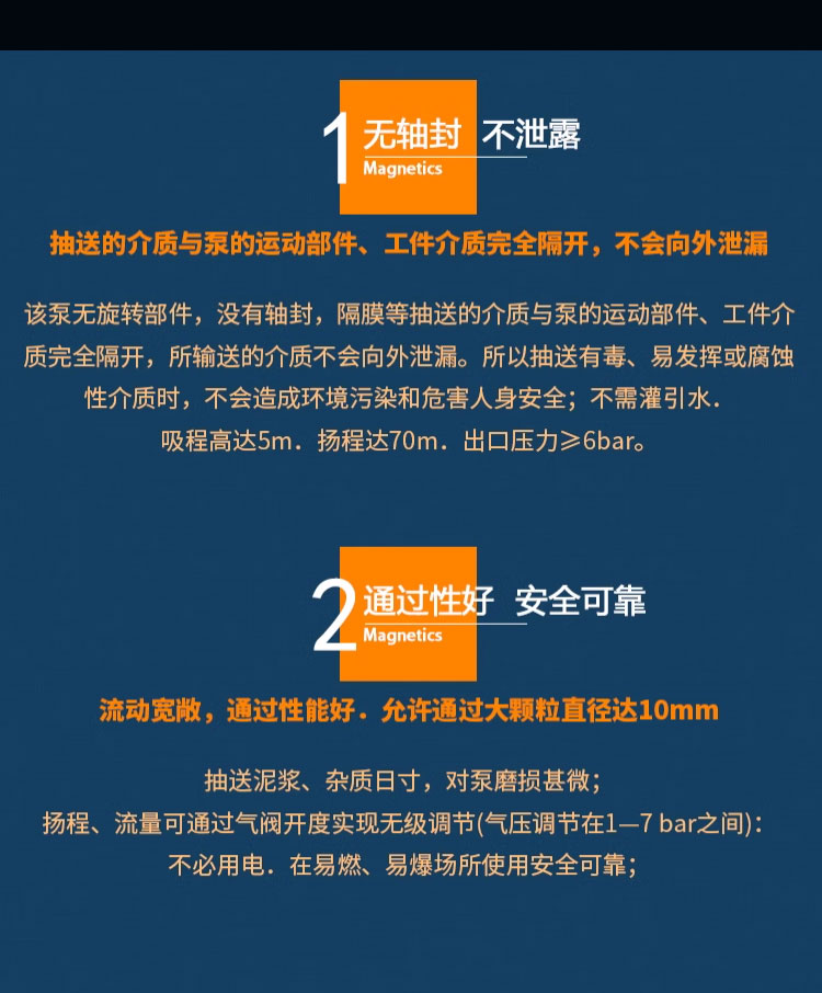 进口气动隔膜泵防腐蚀耐酸碱衬四氟铝合金PP塑料铸铁不锈钢杂质泵(图9)