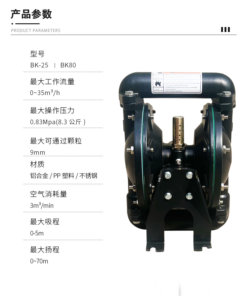 进口气动隔膜泵耐腐蚀铝合金半寸1寸1.5寸2寸3寸矿用水泵(图6)