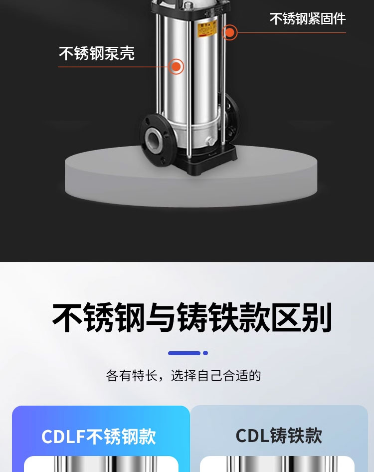 进口不锈钢轻型立式多级泵智能变频恒压供水增压稳压离心泵(图7)