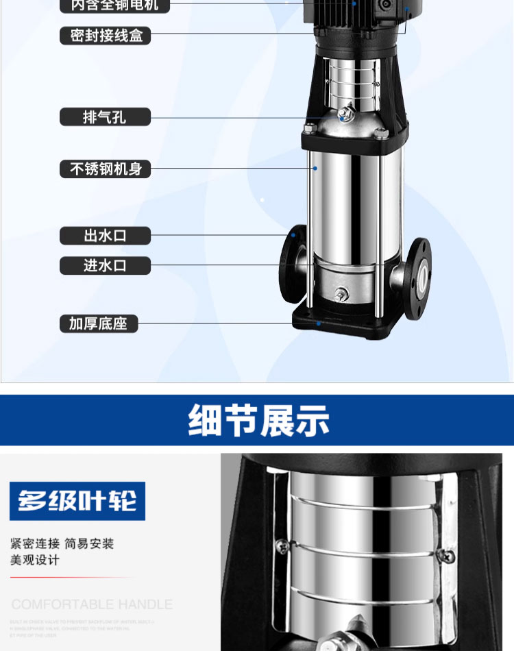 进口不锈钢立式多级离心泵高扬程增压泵变频恒压380v管道循环水泵(图15)