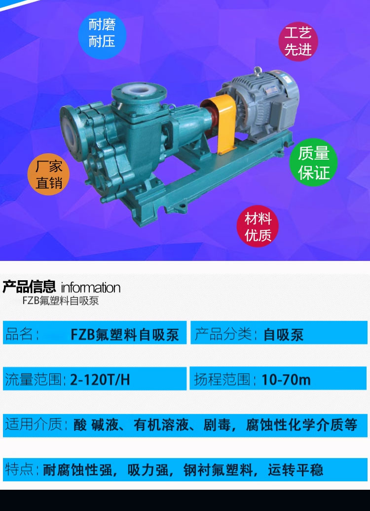 进口氟塑料自吸泵FZB钢衬四氟防腐蚀耐酸碱合金化工离心大吸力抽水泵(图2)