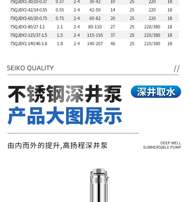 进口小直径高扬程深井泵家用220V不锈钢潜水泵果园浇灌深井抽水泵(图28)