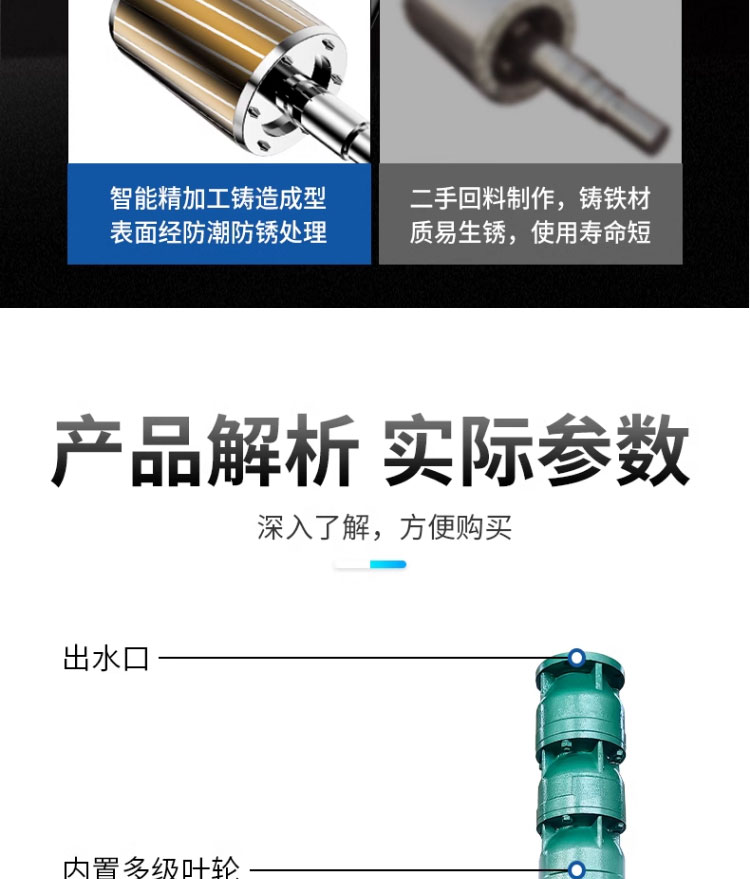 进口深井潜水泵380V三相高扬程多级潜水农用灌溉浇地井水深井泵(图25)