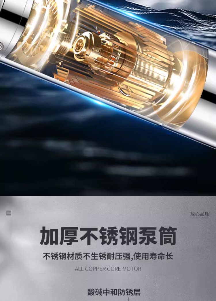 进口不锈钢高扬程深井泵家用深水泵全铜220v380v潜水泵农用灌溉抽水机(图9)