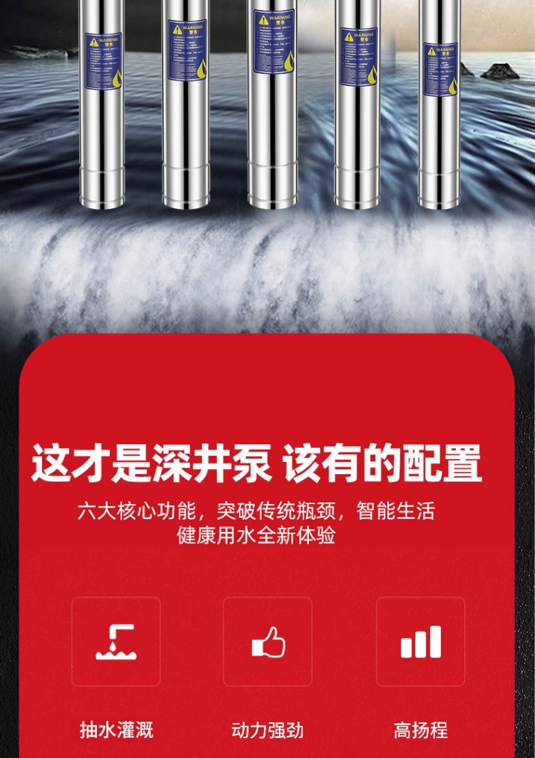 进口深井泵家用井水不锈钢潜水泵220v高扬程大流量三相380v深水抽水泵(图2)