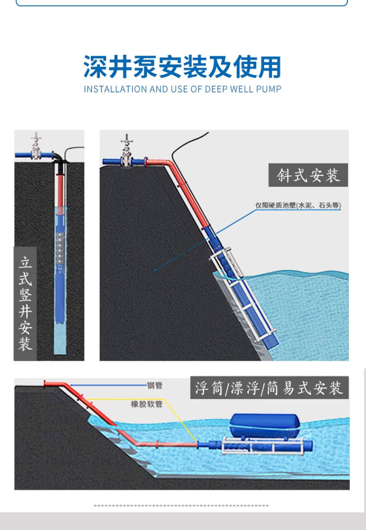 进口深井泵380v三相高扬程大流量多级灌溉潜水泵农用7.5KW4寸高压喷灌(图18)