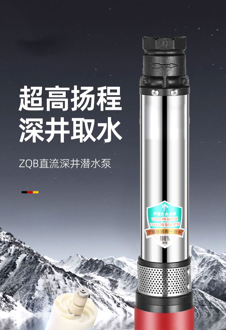 进口直流深井潜水泵高扬程12V24V48V60V72电瓶电动车不锈钢抽水机水泵(图1)