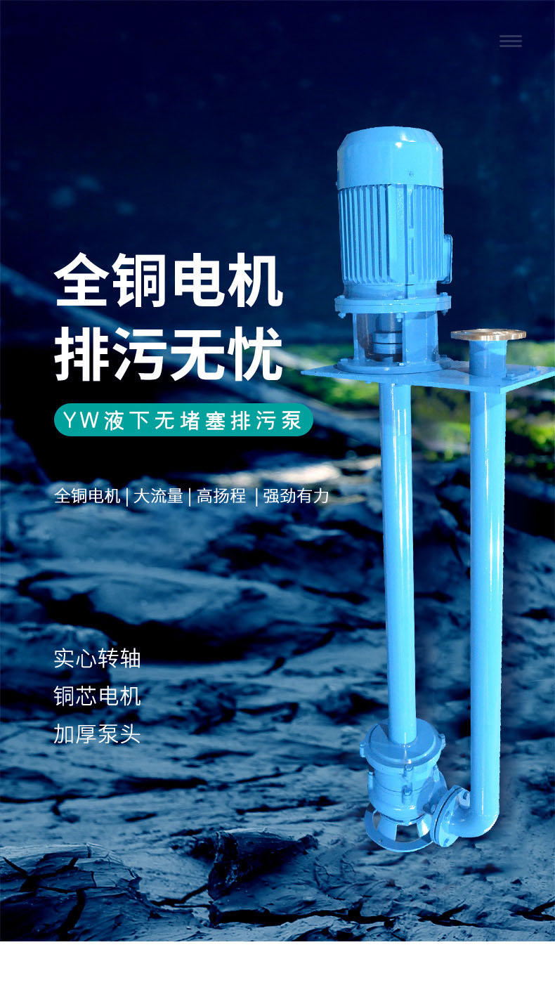 进口液下排污泵 立式液下污水提升泵 无阻塞YW液下式污水泵(图1)