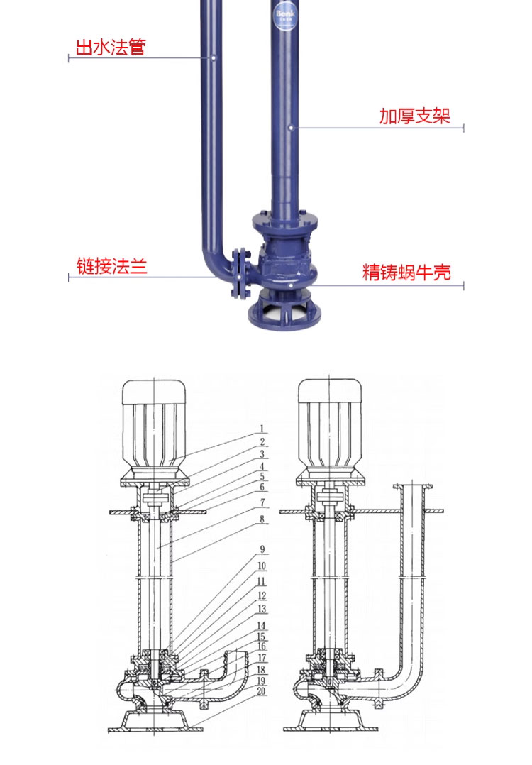 进口立式长轴单双管液下排污泵YW不锈钢污水泵无堵塞提升泵铸铁泥浆泵(图9)