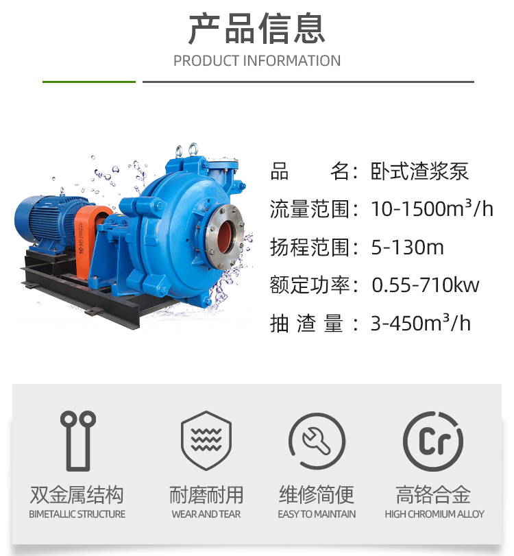 进口卧式渣浆泵抽沙泵吸沙细沙回收尾矿高铬耐磨高扬程泥浆泵(图3)