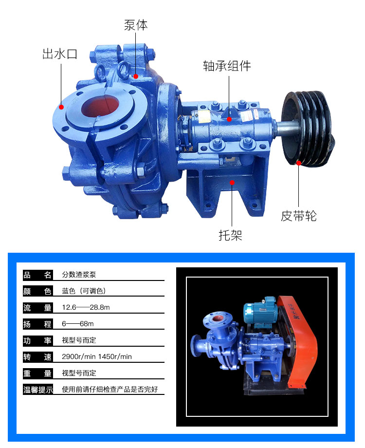 进口卧式分数渣浆泵矿用耐磨离心泵中开式渣浆泵抽沙泵(图3)