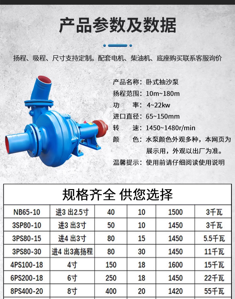 进口抽沙泵卧式小型吸泥沙机3寸4寸6自吸吸砂泵柴油机抽泥浆抽沙机(图6)