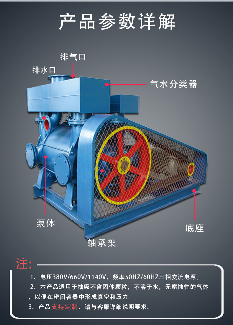 进口水环式真空泵 卧式水环真空泵 高真空度铸铁水循环真空泵(图5)