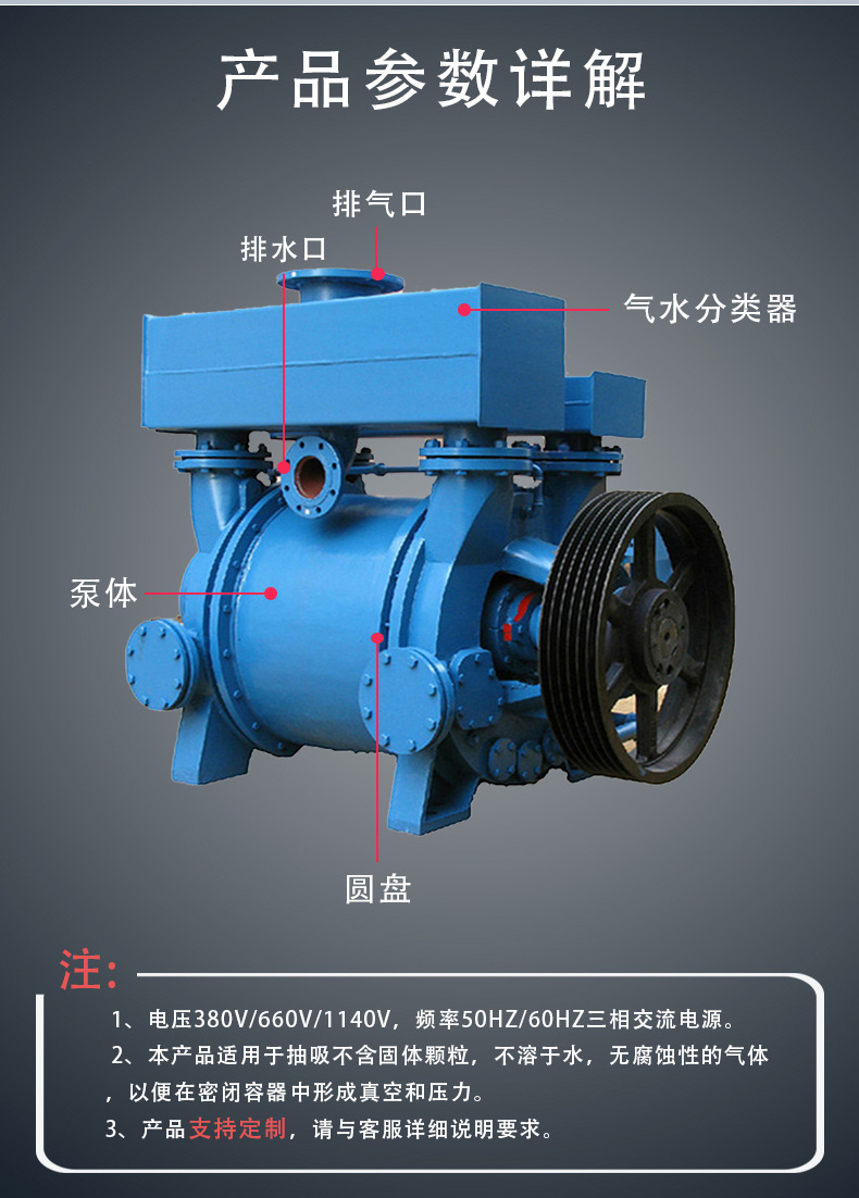 进口水环式真空泵 大功率水循环真空泵 化工用水环式真空泵(图5)