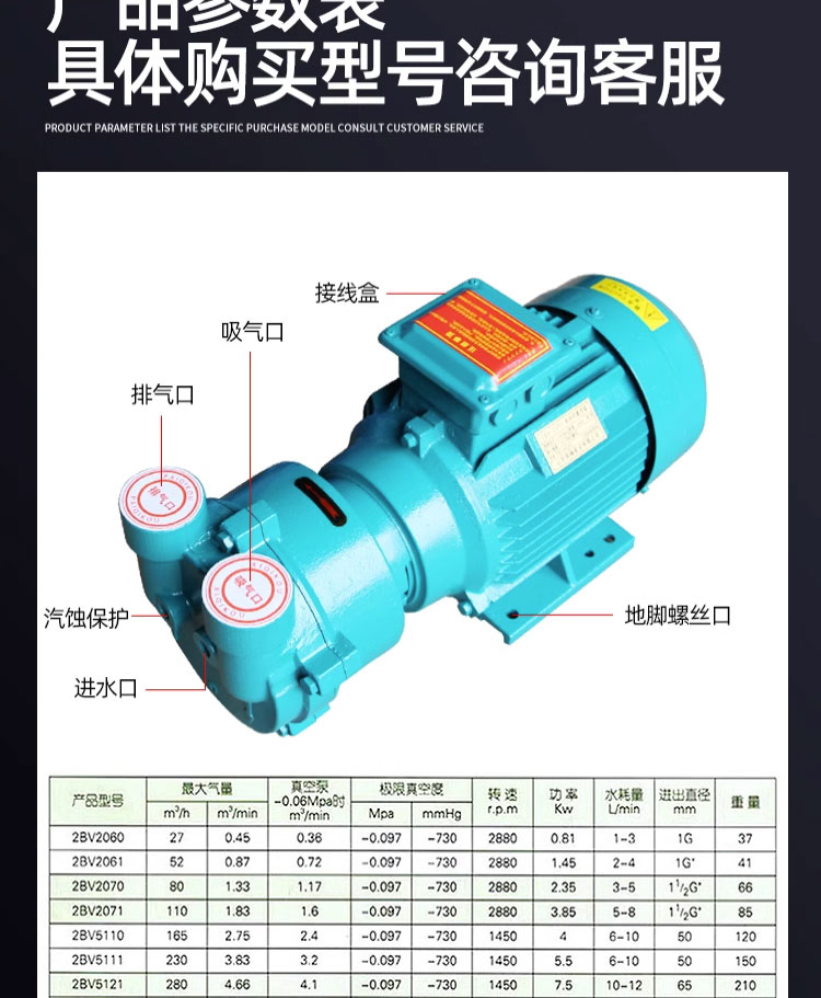 进口水环式真空泵工业用高真空水循环不锈钢真空泵压缩机(图6)