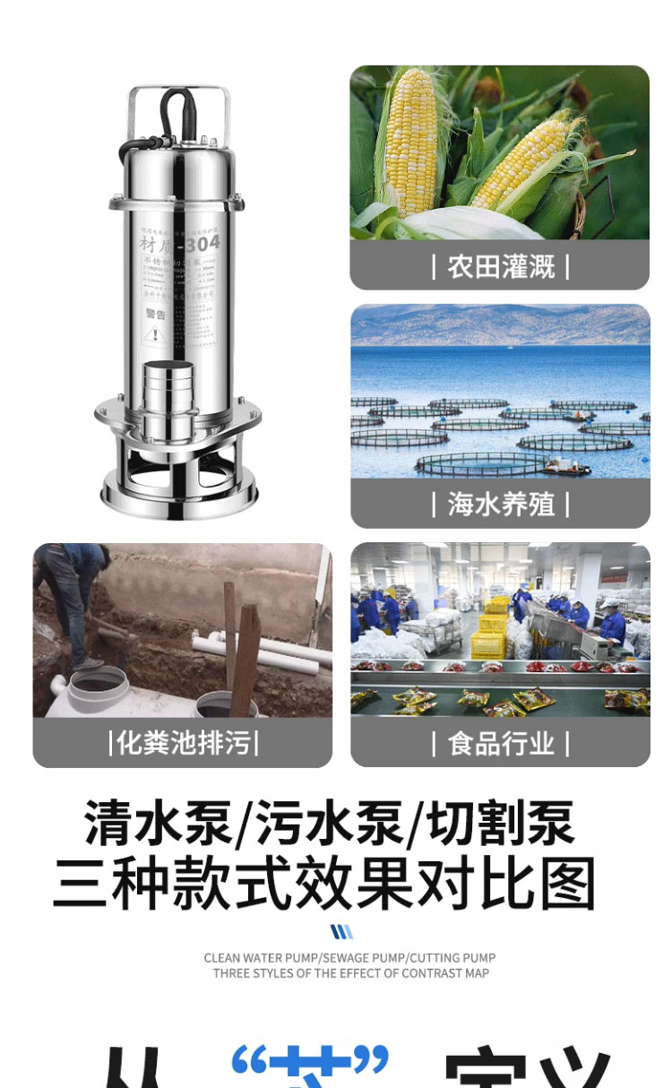 进口不锈钢潜水泵耐腐蚀耐酸碱220v高扬程污水泵化工泵380v排污泵(图7)