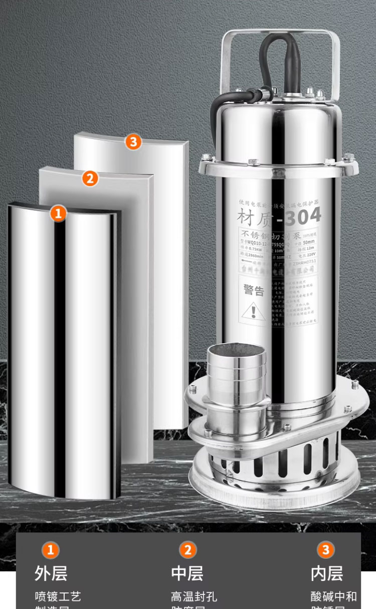 进口不锈钢潜水泵耐腐蚀耐酸碱220v高扬程污水泵化工泵380v排污泵(图13)