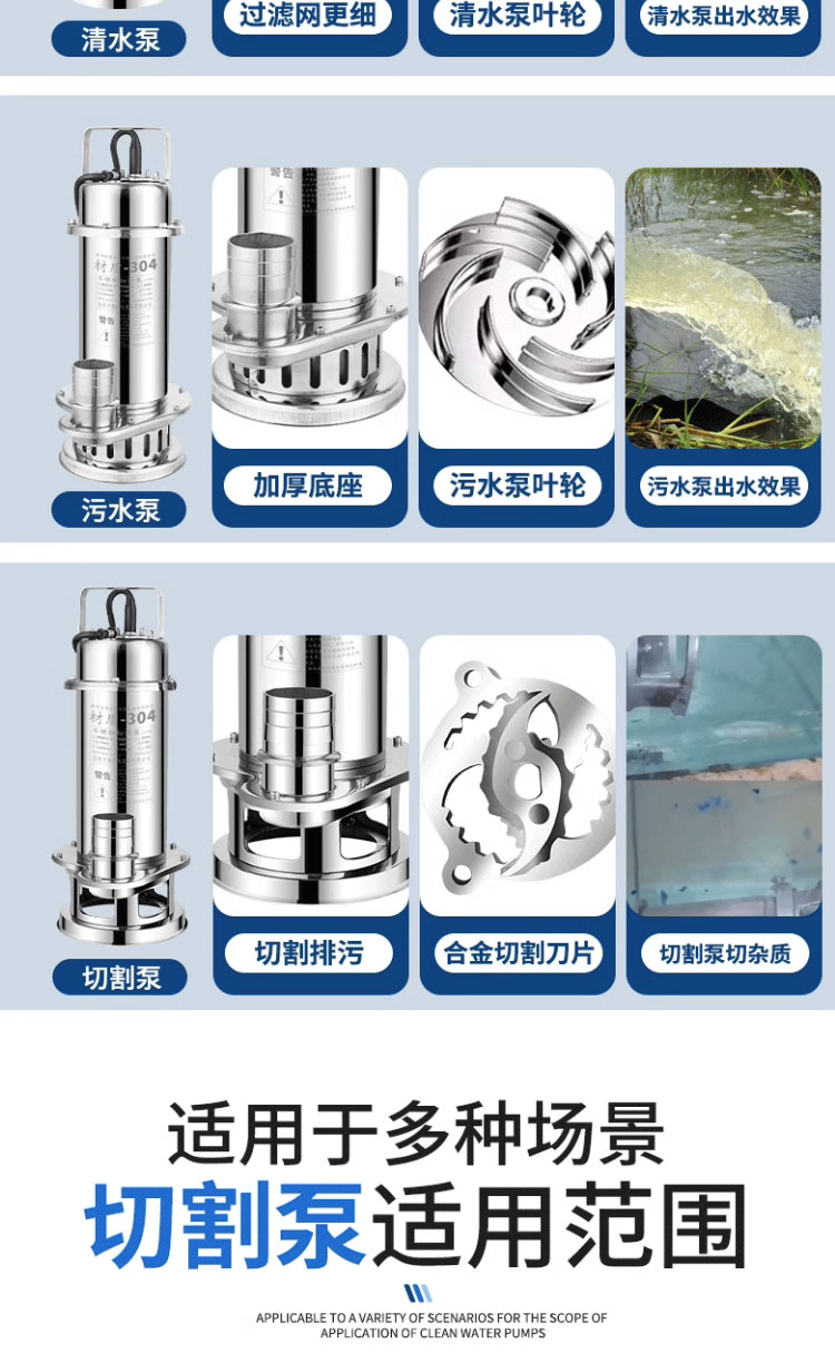 进口不锈钢潜水泵耐腐蚀耐酸碱220v高扬程污水泵化工泵380v排污泵(图6)