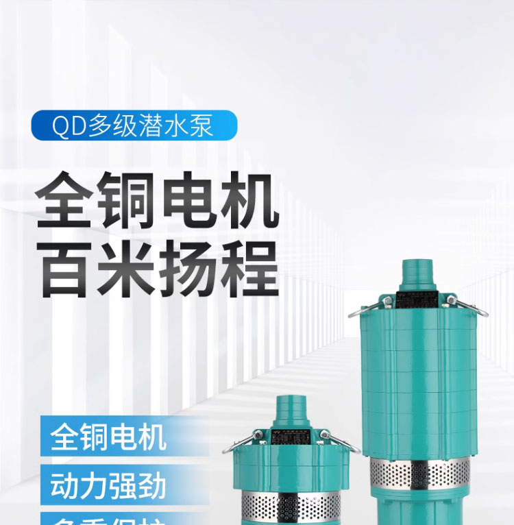 进口QD多级潜水泵220V家用大流量灌溉水井高压高扬程农业抽水机(图1)