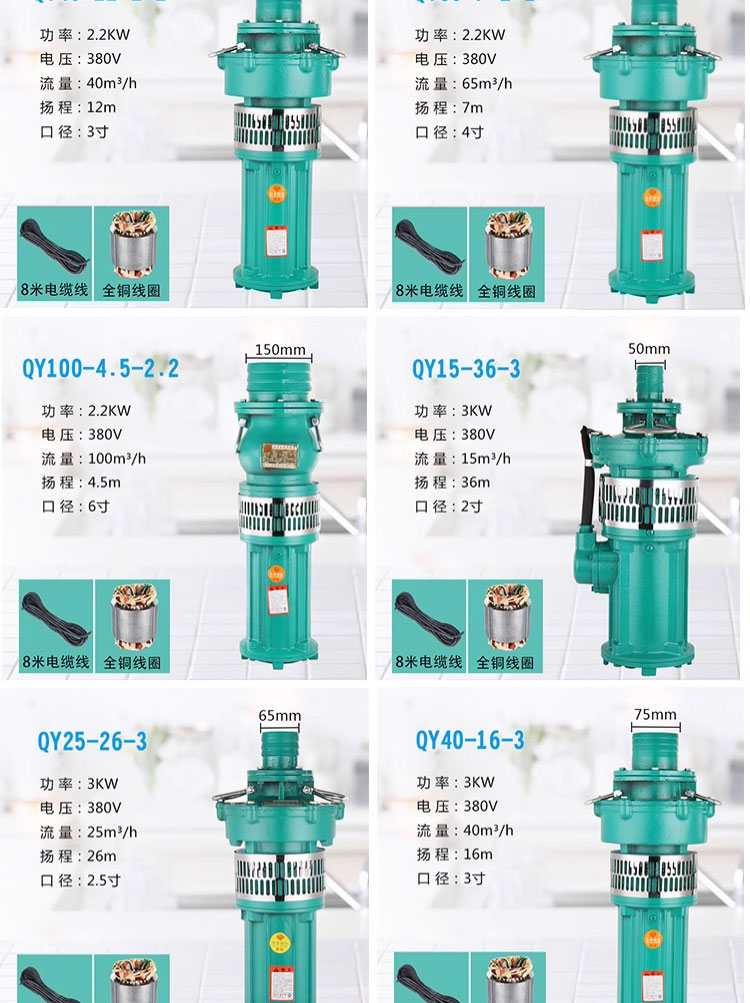 进口潜水泵380V油浸泵农田灌溉大流量喷泉泵深井工业抽水泵(图16)