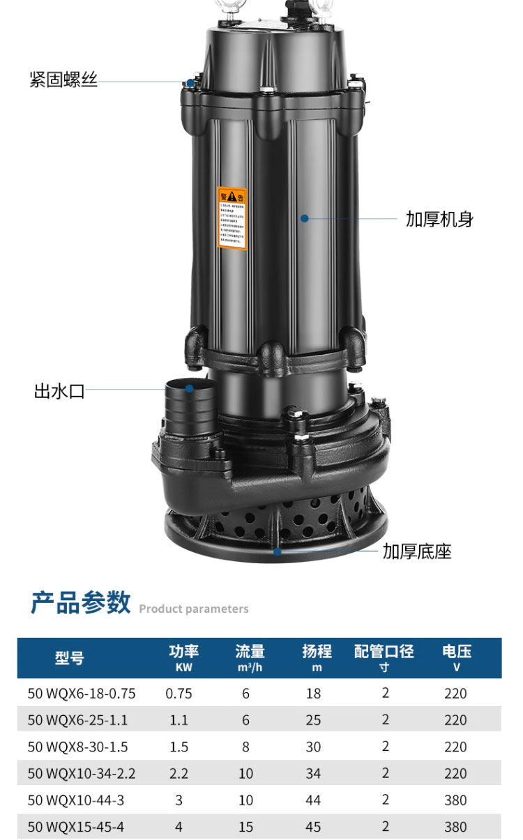 进口高杨程污水泵380v大流量潜水高压工程三相排污电动集水井提升(图9)