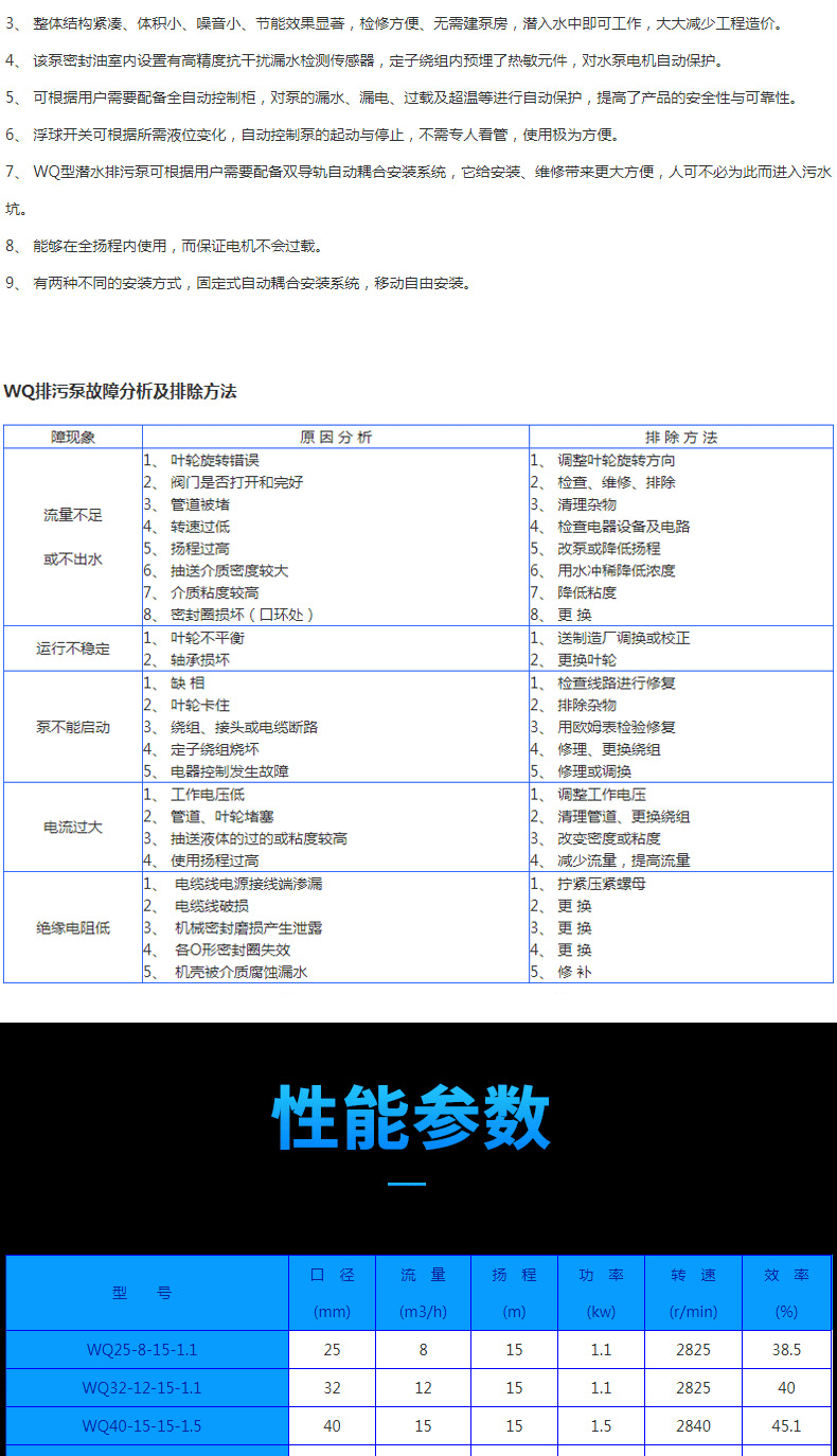 进口潜水排污泵无堵塞污水泵380V潜污泵地下室搅匀排污泵(图6)