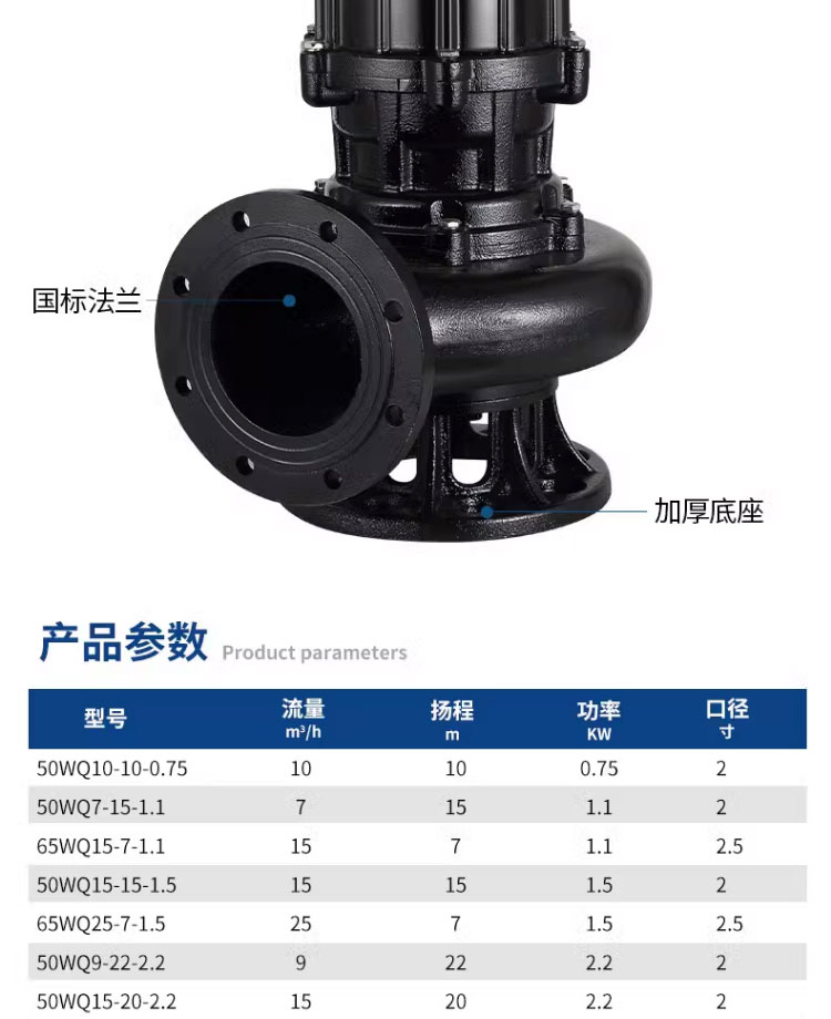 进口污水泵潜水排污泵380v大流量抽粪220v泥浆污水提升高杨程潜污泵(图21)