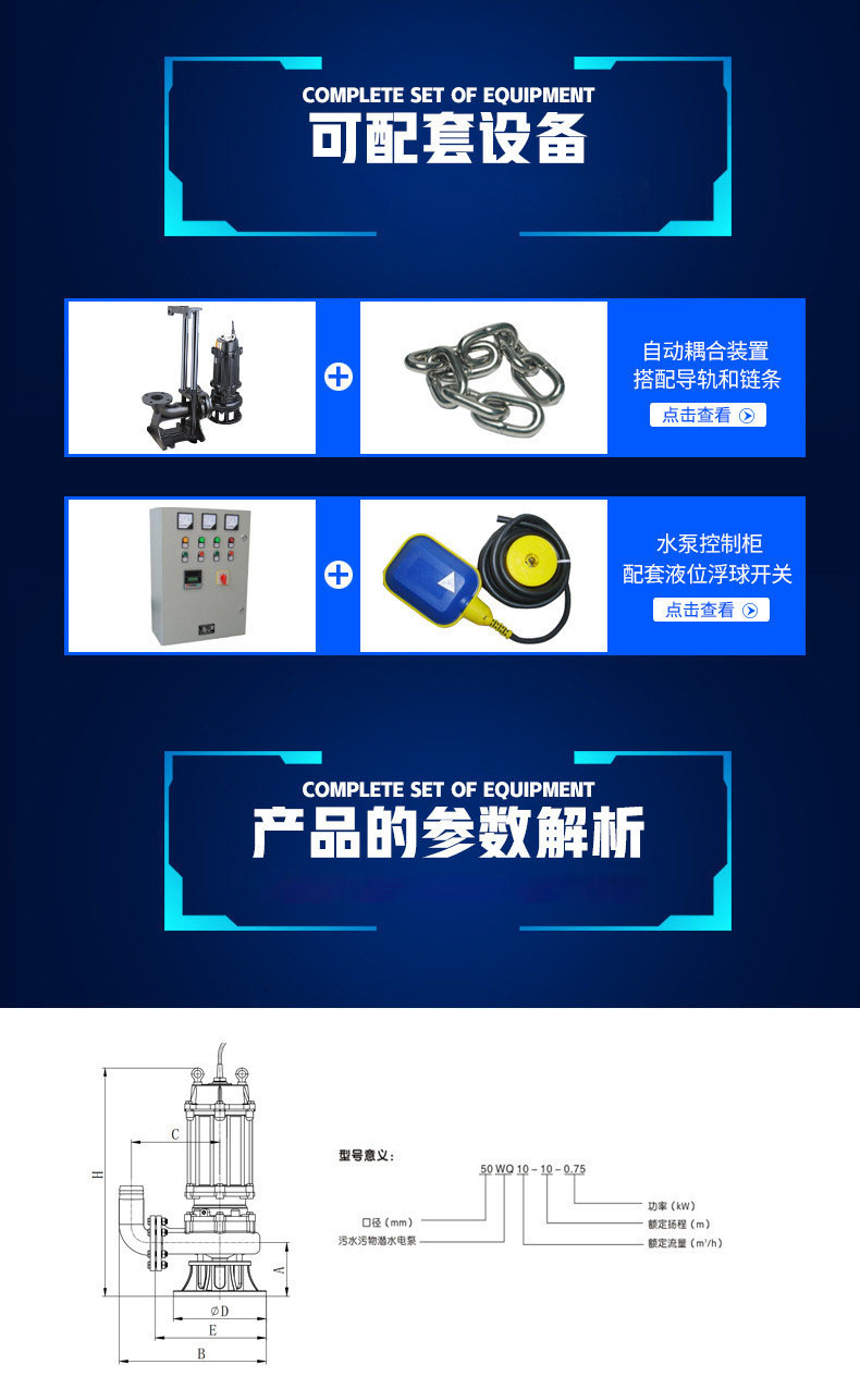 进口无堵塞污水泵家用农用工程0.75-550KW排污泵潜污泵抽水机潜水泵(图10)