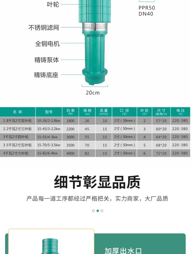 进口多级潜水泵220v高扬程家用抽水泵农用灌溉泵大流量(图13)