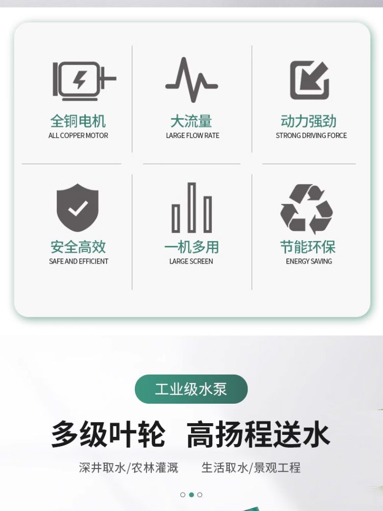 进口多级潜水泵220v高扬程家用抽水泵农用灌溉泵大流量(图2)