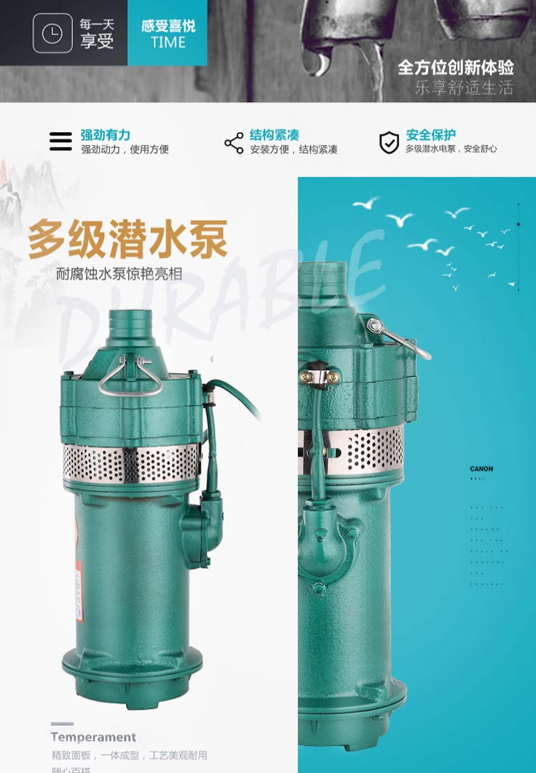 进口多级潜水泵220v高扬程家用抽水泵农用灌溉泵大流量高压深井抽水机(图3)