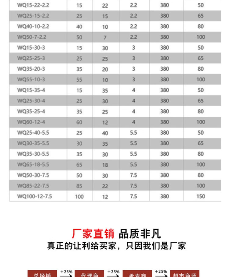 进口污水泵工业排污化粪池排污家用380V抽水泵泥浆排污搅匀(图3)