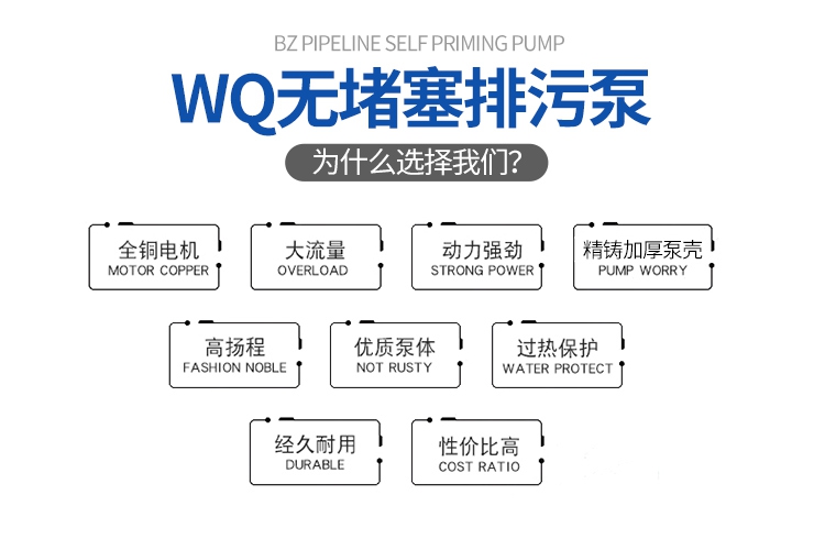 进口排污泵法兰无堵塞高扬程大流量污水市政工程排涝全铜电机(图3)