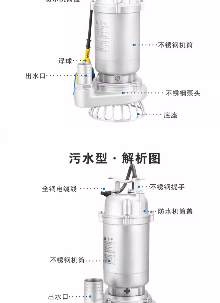 进口精铸304不锈钢污水泵防腐蚀耐酸碱化工泵380V耐高温220潜水排污泵(图16)