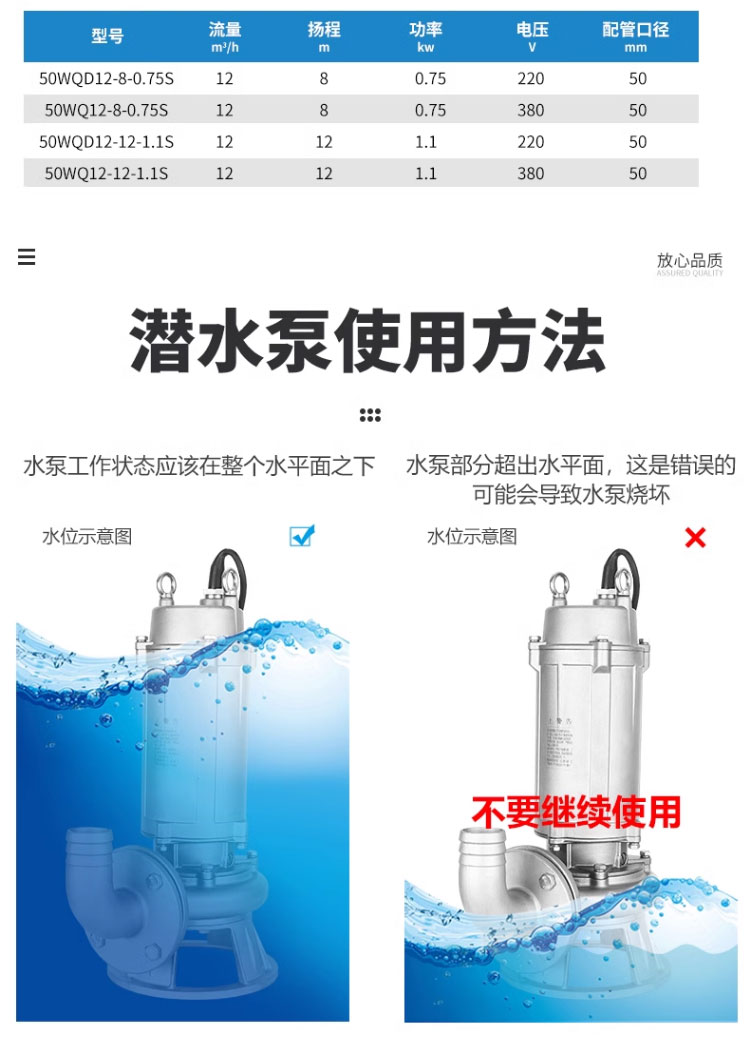 进口精铸304全不锈钢污水泵无堵塞耐腐蚀耐酸碱大流量化工泵380潜水泵(图14)