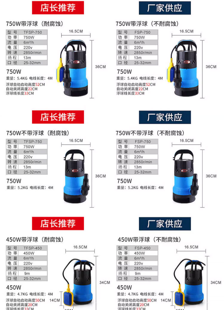 进口耐腐蚀塑料潜水泵高扬程抽水机自吸水泵全自动静音抽水底吸泵(图9)