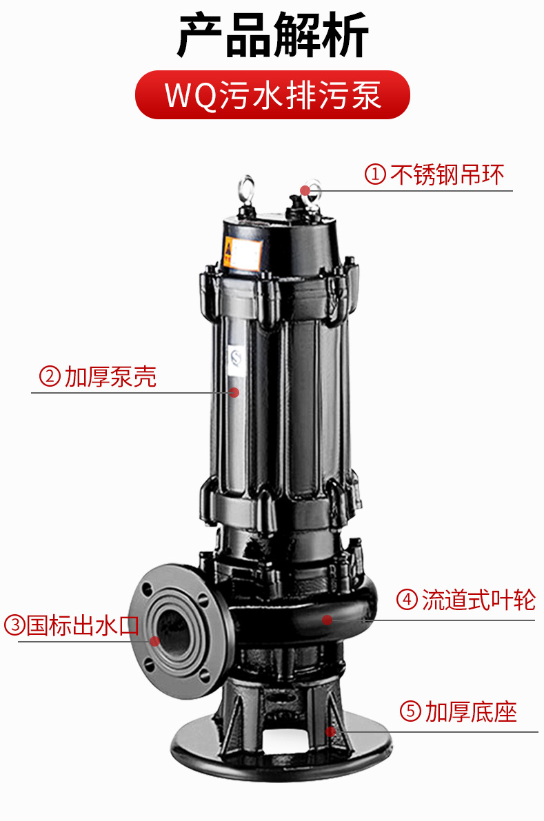 进口排污泵WQ污水潜水泵铸铁地下室大流量高扬程无堵塞三相离心潜污泵(图5)