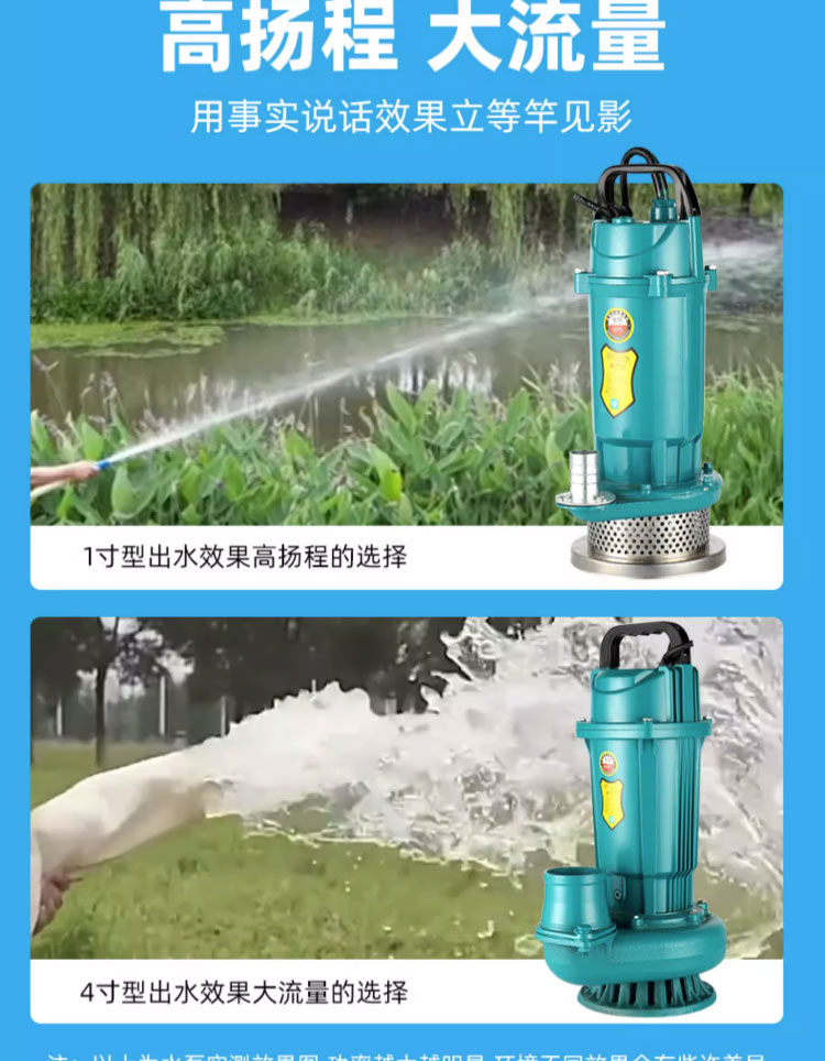 进口潜水泵220V家用高扬程大流量清水泵农用灌溉小型抽水泵深井吸水泵(图12)