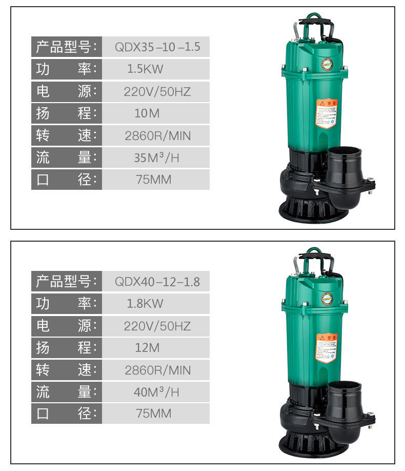 进口潜水泵220V污水泵家用抽水小型抽水机高扬程农用大流量灌溉排污泵(图10)