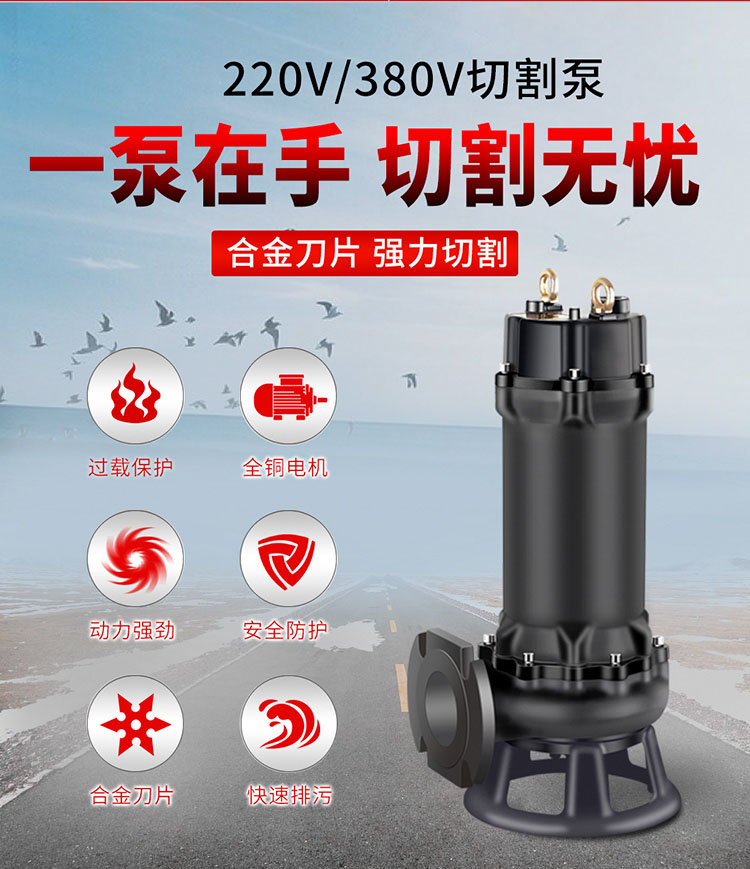 进口潜水泵污水泵220v家用化粪池排污泵切割式污水泵380v抽粪泵(图4)