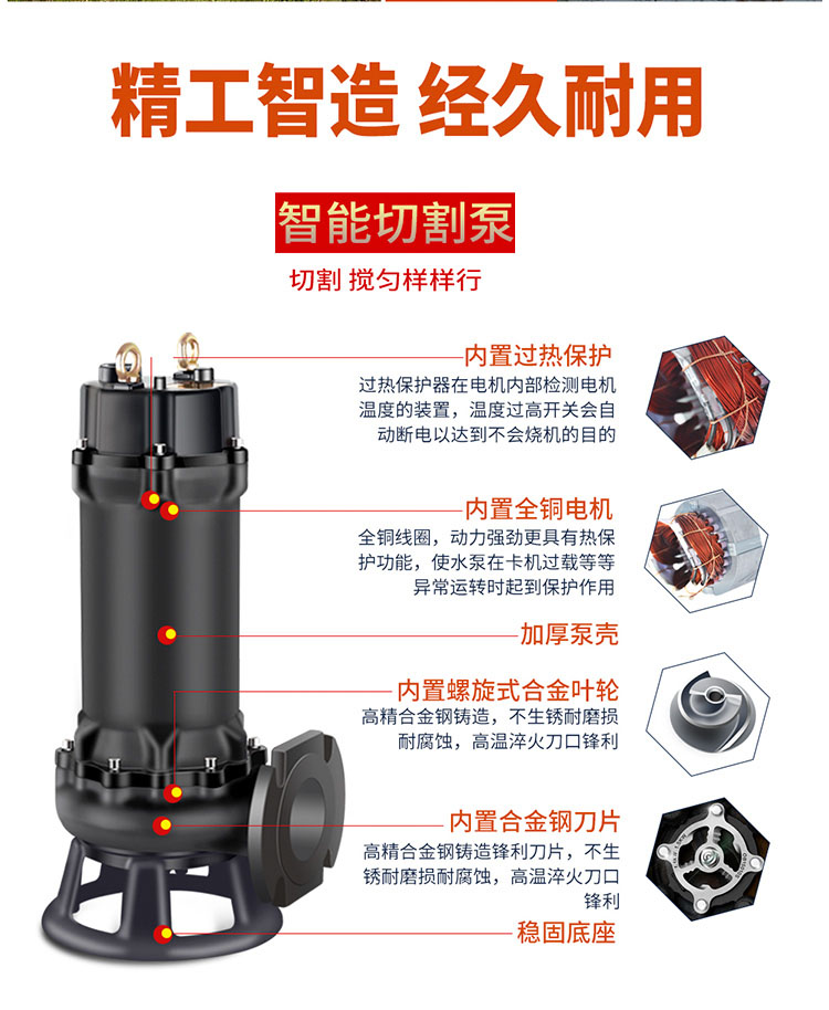 进口潜水泵污水泵220v家用化粪池排污泵切割式污水泵380v抽粪泵(图13)