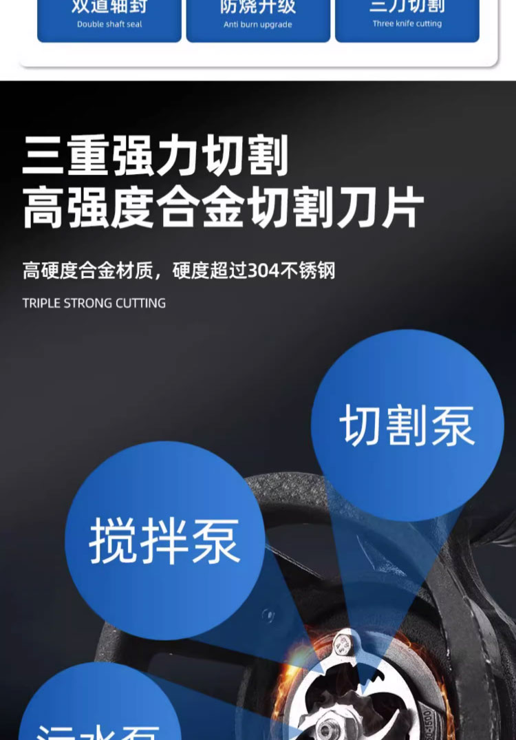 进口切割式污水泵220v抽粪泥浆排污泵小型家用潜水泵化粪池抽水泵(图4)