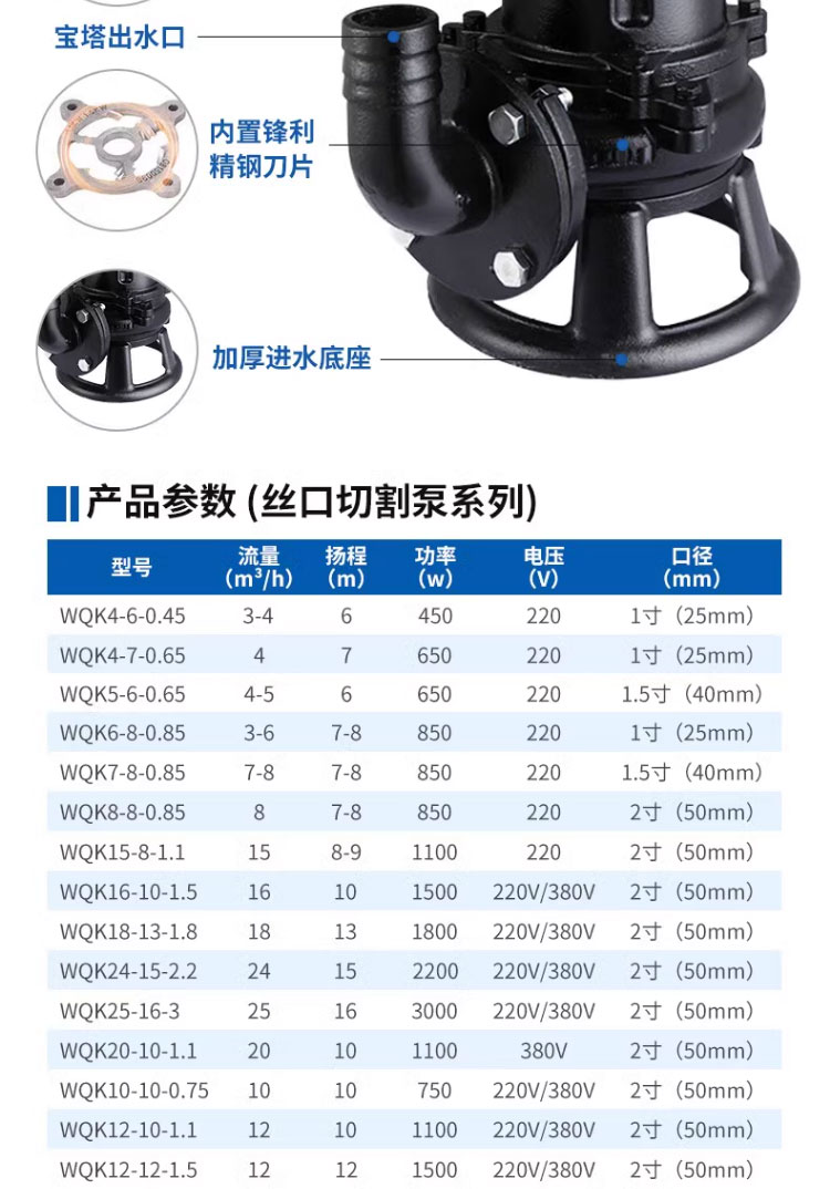 进口切割式污水泵220v抽粪泥浆排污泵小型家用潜水泵化粪池抽水泵(图14)